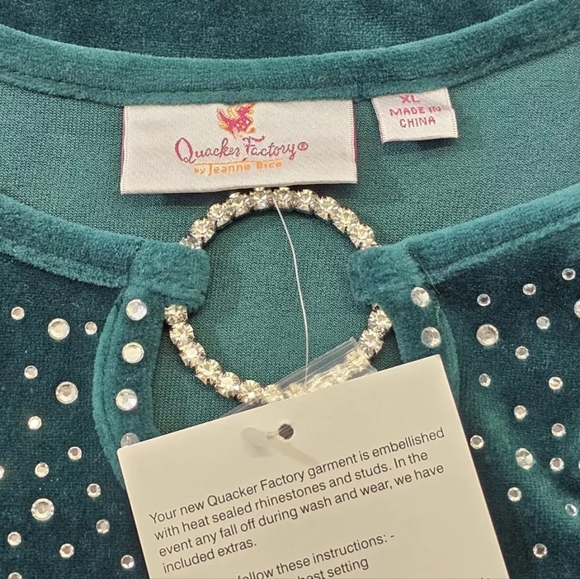 Women's XL Quacker Factory Keyhole Velour Tunic Rhinestone Holiday Blouse New wt - Picture 7 of 11